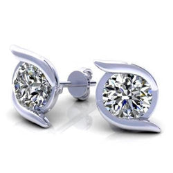 Genuine Diamond Stud Earrings 1.90 Carats White Gold Jewelry