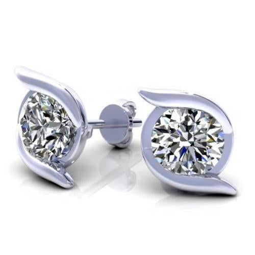  Genuine Diamond Stud Earrings 1.90 Carats White Gold Jewelry
