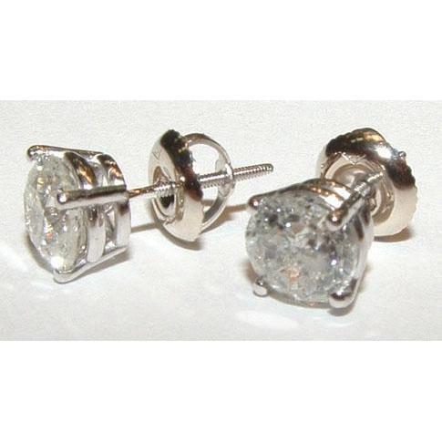 Genuine Diamonds 2 Ct Round Brilliant Diamond Gold Stud Earrings Pair