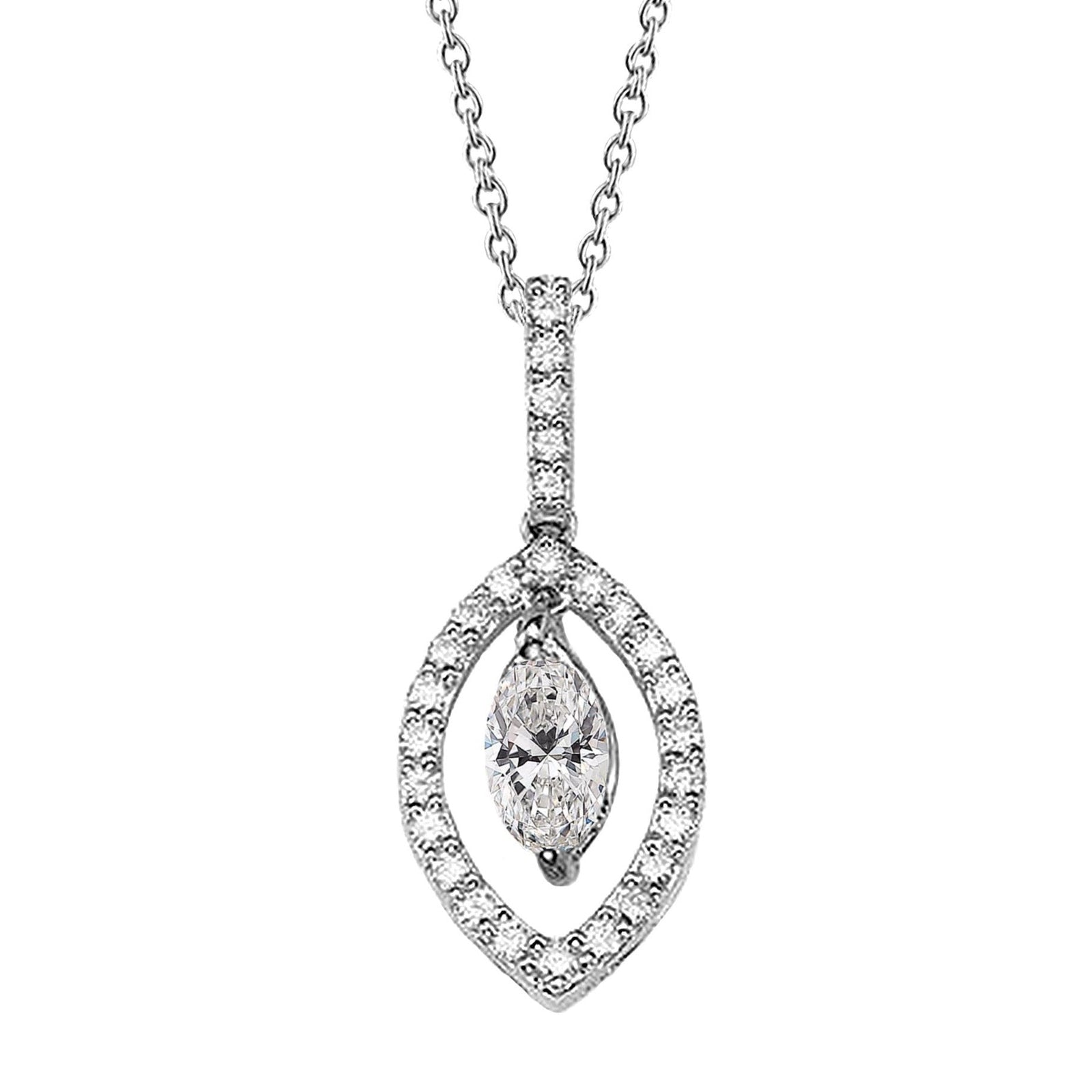 Genuine Diamonds Pendant Necklace With Chain 2.15 Carats Gold White 14K