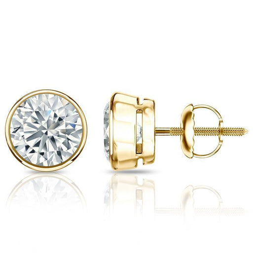 Genuine Diamonds Studs Earrings 4.50 Ct. 14K Yellow Gold Sparkling Bezel Set