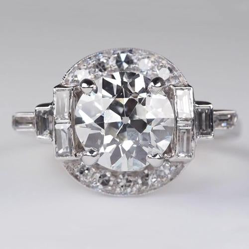 Genuine Engagement Halo Baguette & Round Old Miner Diamond Ring 3.75 Carats