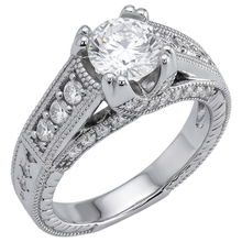 Genuine Engagement Ring Cathedral Setting Antique Style White Gold 14K