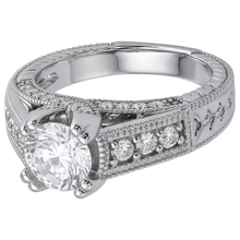 Genuine Engagement Ring Cathedral Setting Antique Style White Gold 14K