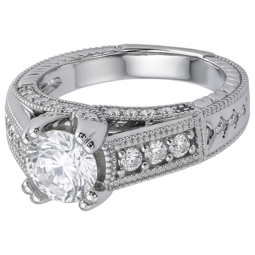 Genuine Engagement Ring Cathedral Setting Antique Style White Gold 14K