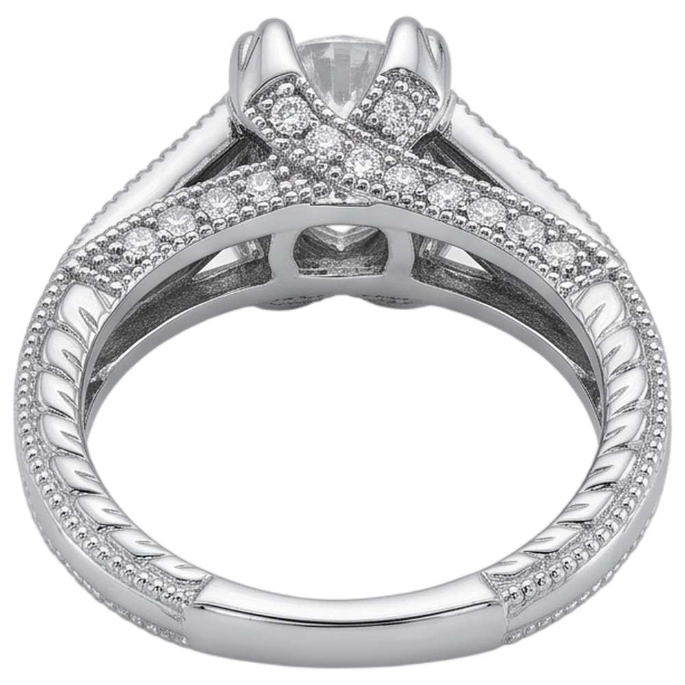 Genuine Engagement Ring Cathedral Setting Antique Style White Gold 14K