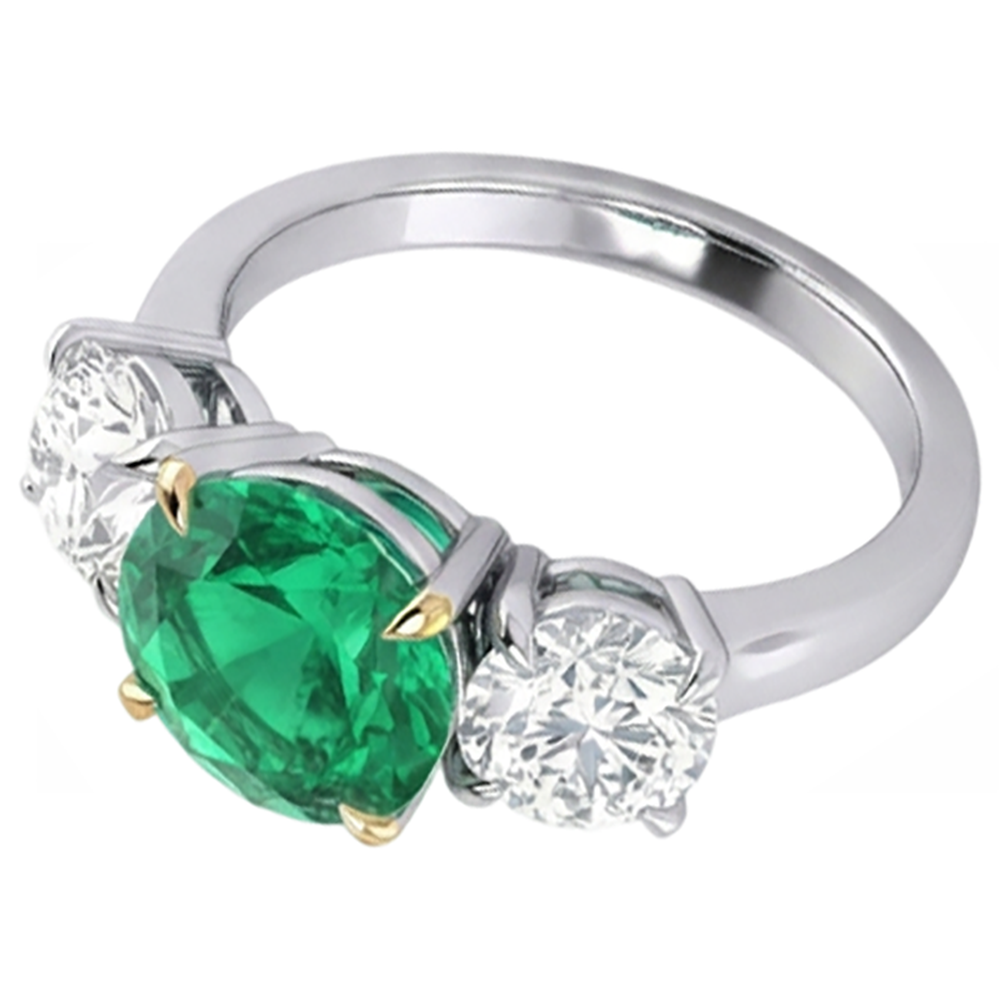 Colored Stone Ring Two-Tone 14K Gold with Fine Emerald – angle view