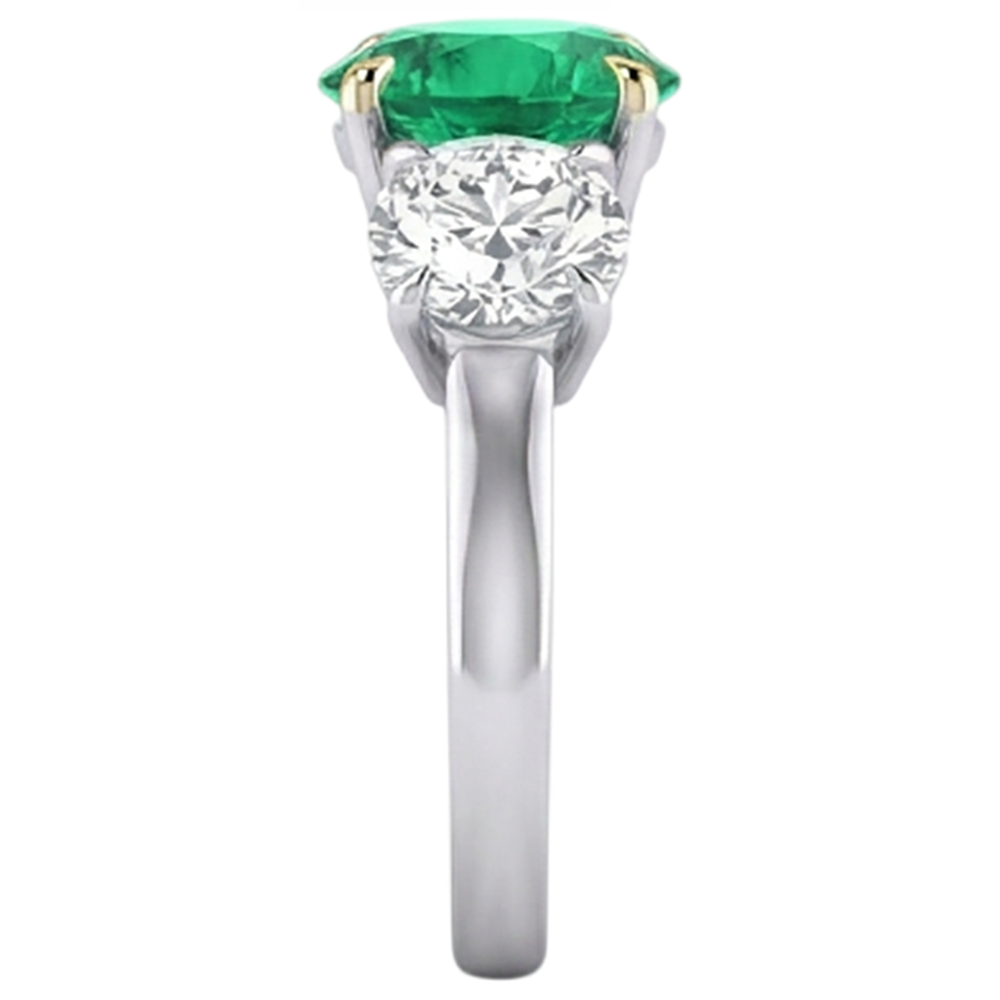 Fine Emerald Round Cut Colored Stone Ring in Two-Tone 14K Gold – back view