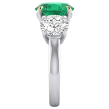 Fine Emerald Round Cut Colored Stone Ring in Two-Tone 14K Gold – back view