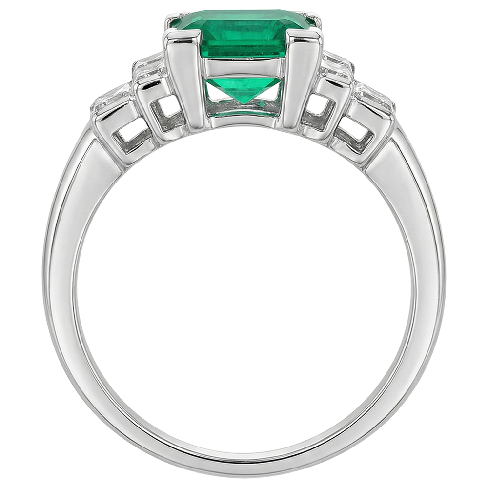 Emerald Cut Colombian Emerald ring in 14 Karat White Gold – angle view