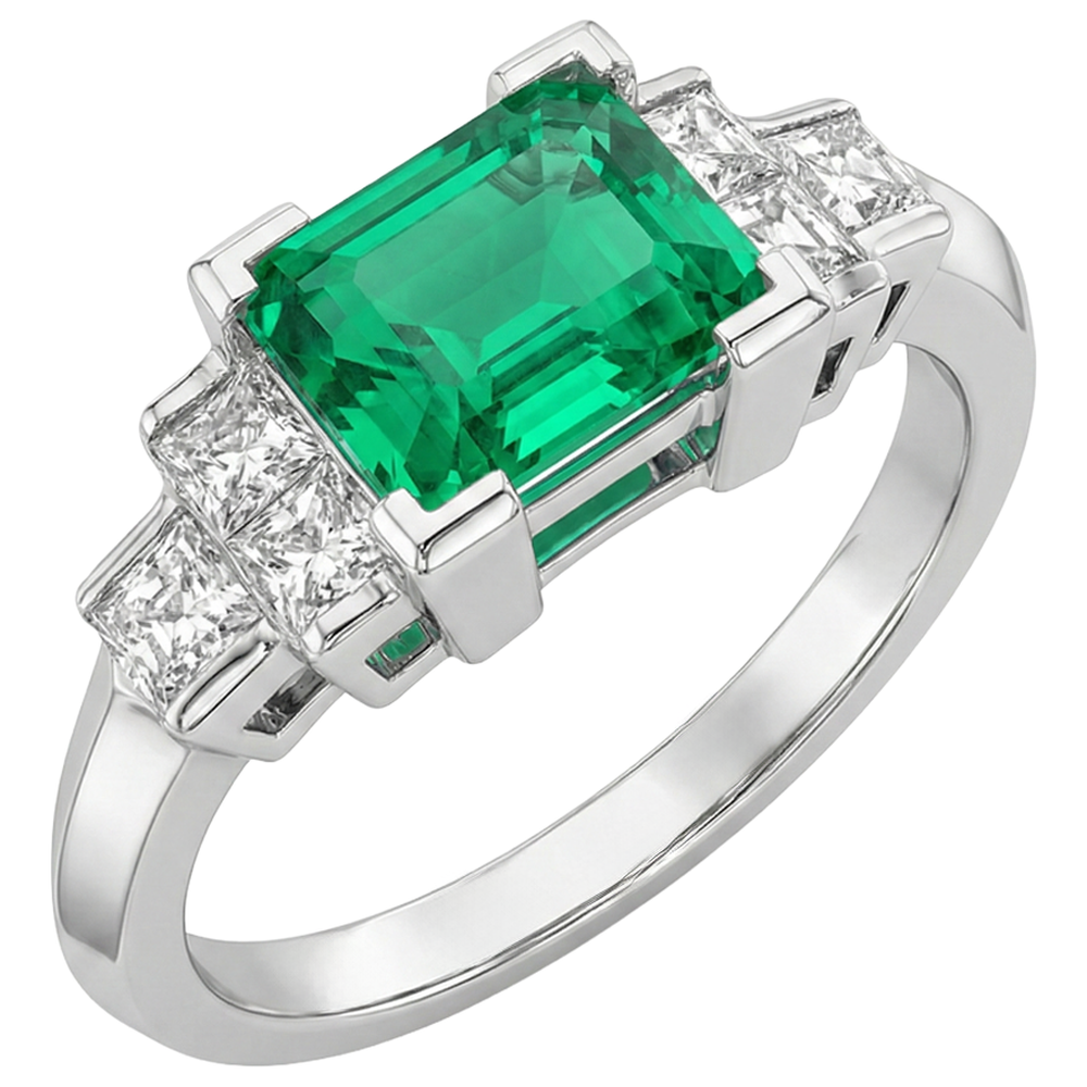 Colombian Emerald Gemstone Ring 1.50-ct 14 Karat White Gold – front view