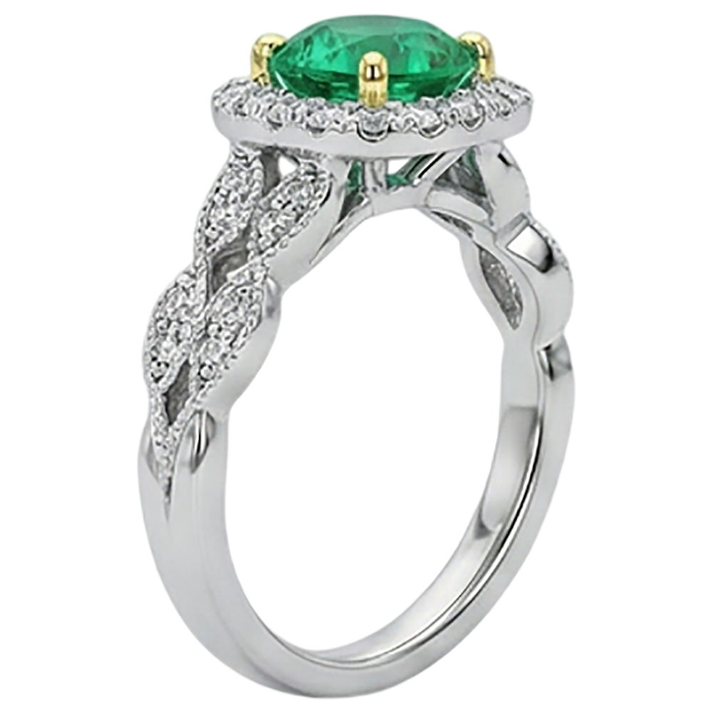 Colored Stone Ring 14K Two Tone Gold with Colombian Emerald – angle view