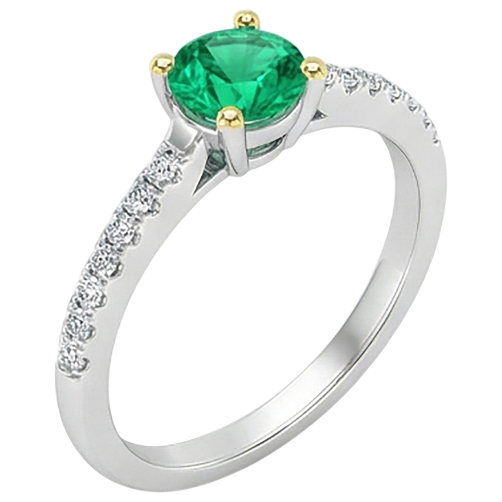 Round Cut Emerald ring in 14 Karat Two Tone Gold – side view