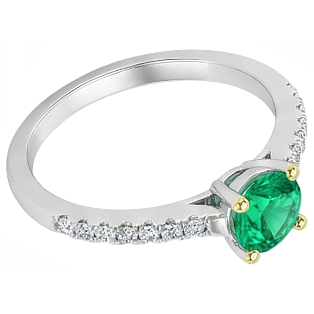 Earth-Mined Emerald Precious Stone Ring 1 ct 14 Karat Two Tone Gold – angle view