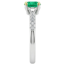Emerald Round Cut Precious Stone Ring in 14 Karat Two Tone Gold – top view