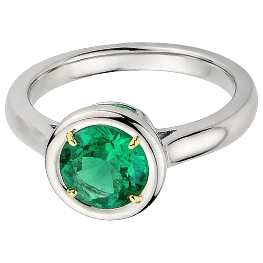 Authentic Emerald Gemstone Ring 2 ct Two-Tone 14K Gold – side view