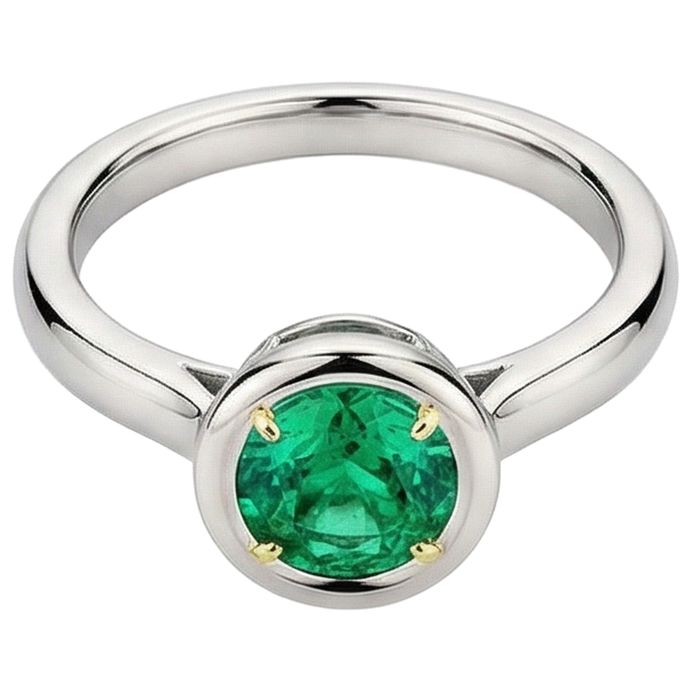 Emerald Gemstone Ring 2-ct Two-Tone 14K Gold – profile view