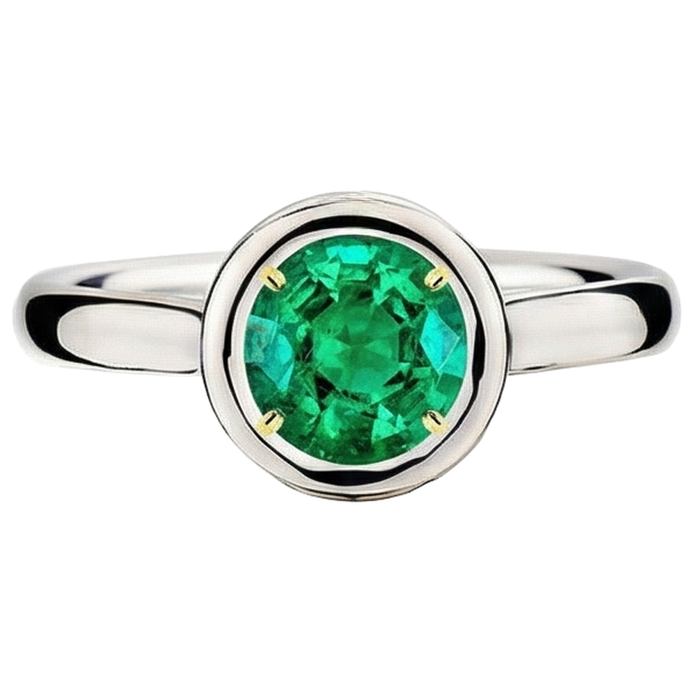 Authentic Emerald Gemstone Ring 2 ct Two-Tone 14K Gold – front view