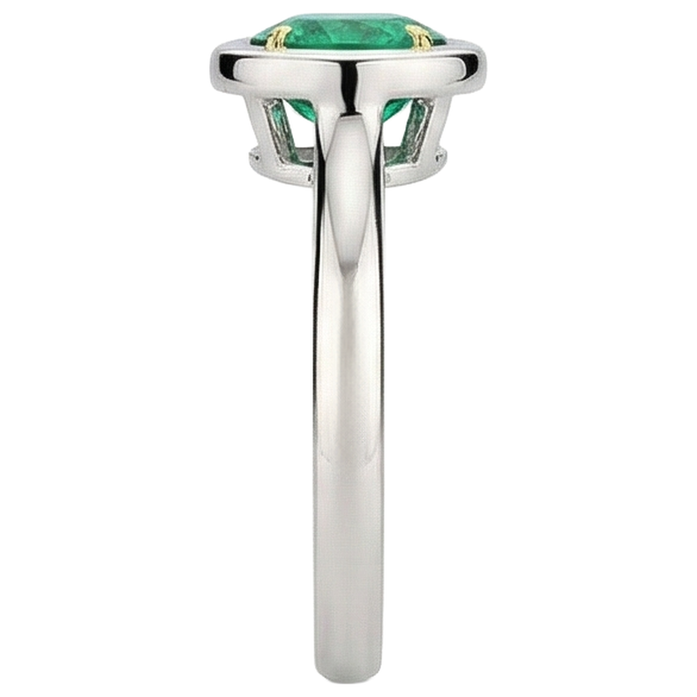 Round Cut Emerald ring in Two-Tone 14K Gold – top view