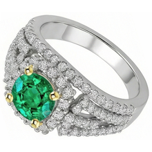 Emerald Round Cut Gemstone Ring in Two-Tone 14K Gold – side view