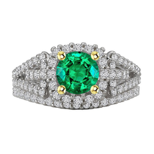 Emerald Round Cut Gemstone Ring in Two-Tone 14K Gold – main view