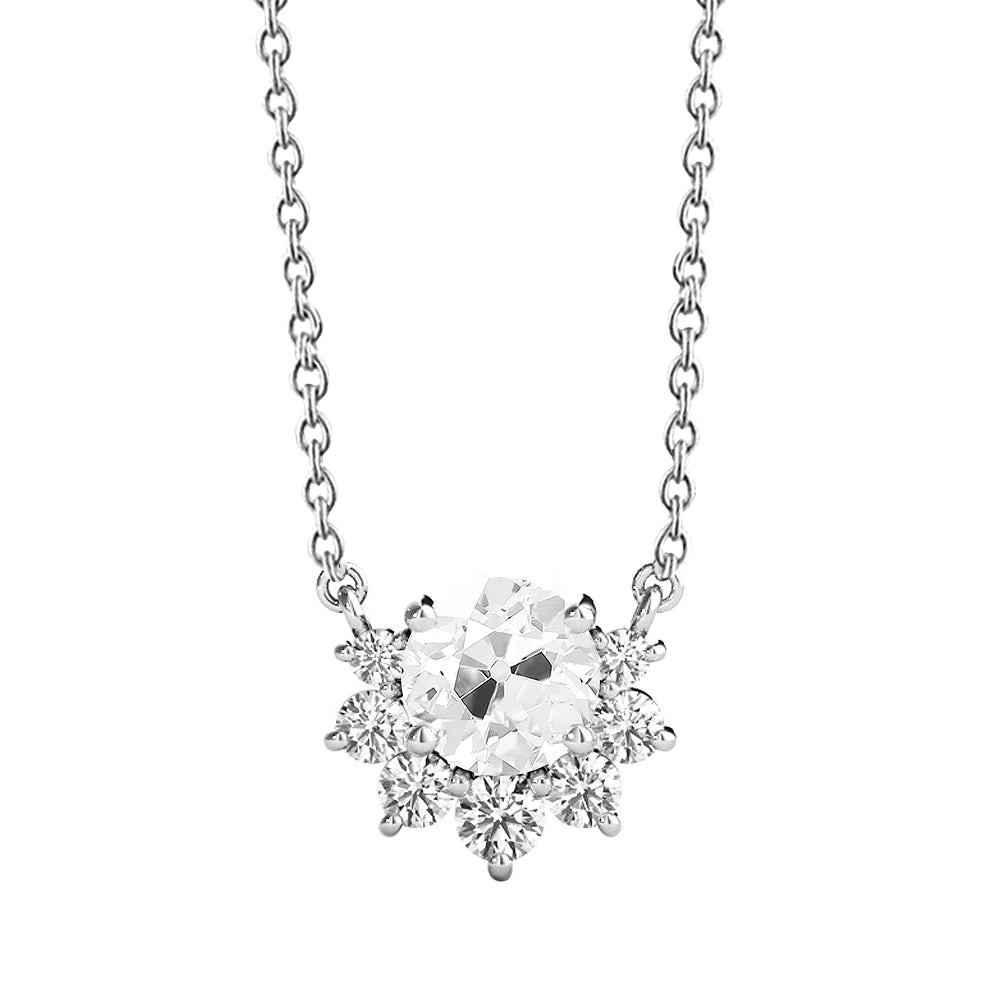 Genuine Halo Diamond Pendant Round Old Miner 3 Ct With Chain Gold 14K
