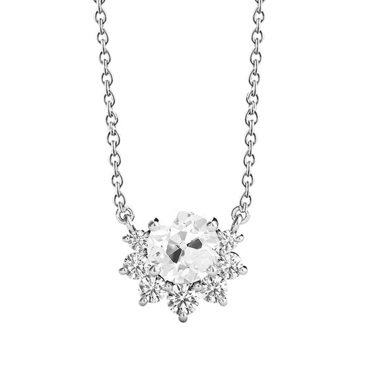 Genuine Halo Diamond Pendant Round Old Miner 3 Ct With Chain Gold 14K