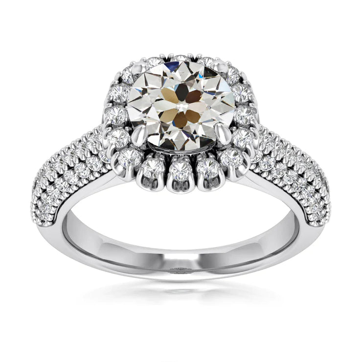 Genuine Halo Old Mine Cut Diamond Wedding Ring Multi-Row Accents 5 Carats