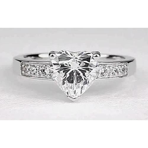 Genuine Heart Diamond 2 Carats Accented Engagement Ring White Gold 14K