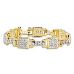 Genuine Men's Link Bracelet Small Round Cut 6.70 Carats Diamonds 14K YG