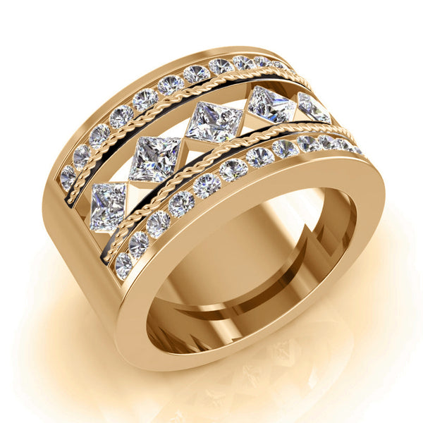 Genuine Men's Ring Rope Wave 5 Stone Band Black Gold Accents 3.75 Carats