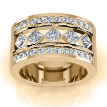 Genuine Men's Ring Rope Wave 5 Stone Band Black Gold Accents 3.75 Carats