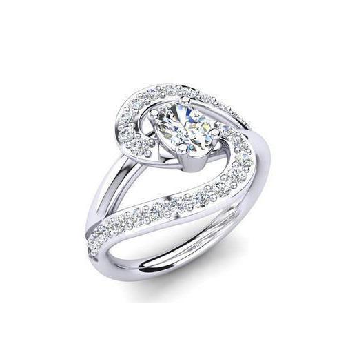 Genuine Oval & Round Cut Diamond Engagement Ring Twisted Shank 2 Carat WG 14K