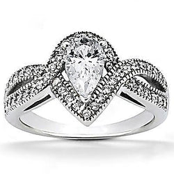 Genuine Pear Diamond Engagement Ring 1.25 Carat Twisted Shank Accent WG 14K