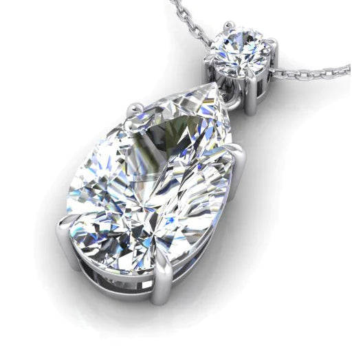 Genuine Pear Diamond Pendant Necklace Prong Set 2 Stone