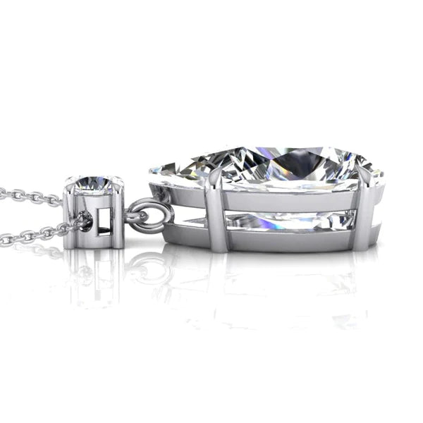 Genuine Pear Diamond Pendant Necklace Prong Set 2 Stone