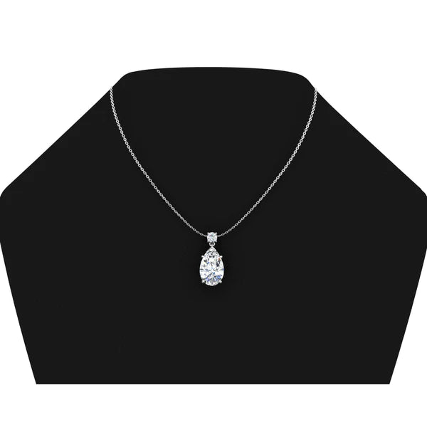 Genuine Pear Diamond Pendant Necklace Prong Set 2 Stone