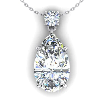 Genuine Pear Diamond Pendant Necklace Prong Set 2 Stone