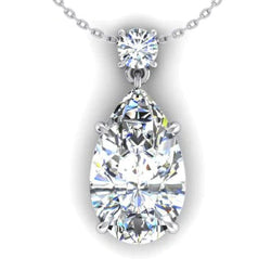 Genuine Pear Diamond Pendant Necklace Prong Set 2 Stone
