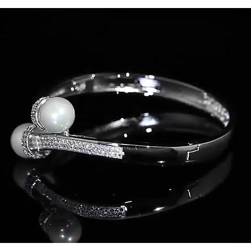 Genuine Pearl Diamond Bangle 12 Mm 4 Carats Women Jewelry F Vs1