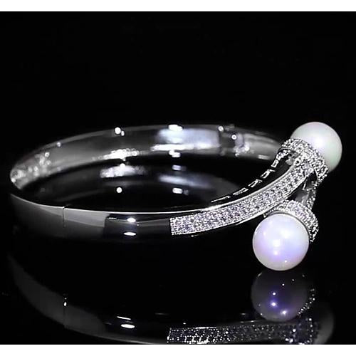 Genuine Pearl Diamond Bangle 12 Mm 4 Carats Women Jewelry F Vs1