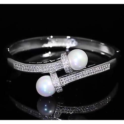 Genuine Pearl Diamond Bangle 12 Mm 4 Carats Women Jewelry F Vs1