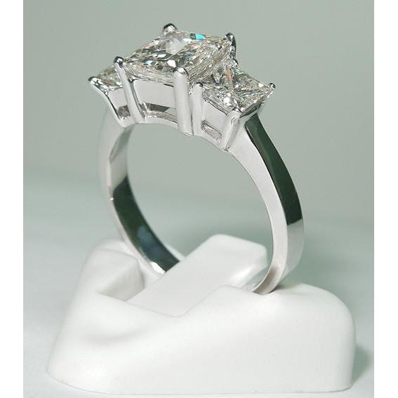 Genuine Princess Cut Three Stone Diamond Women Ring White Gold