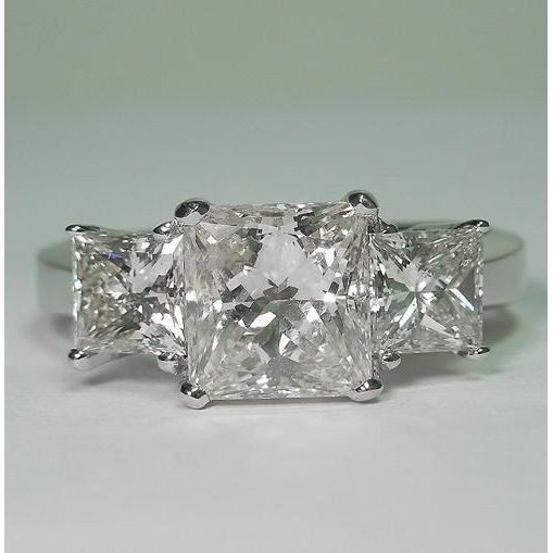 Genuine Princess Cut Three Stone Diamond Women Ring 3.50 Carats White Gold