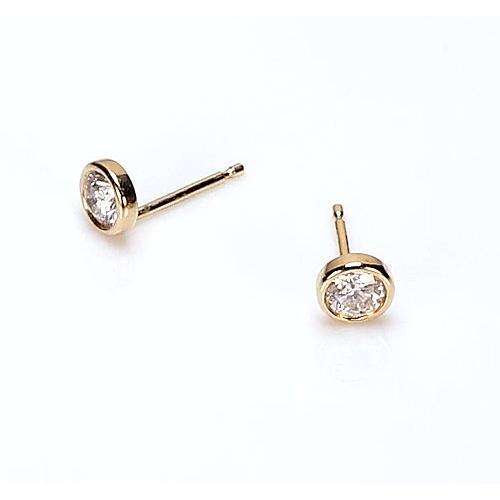 Genuine Round Bezel Stud Earring Yellow Gold 14K 1 Carat Jewelry