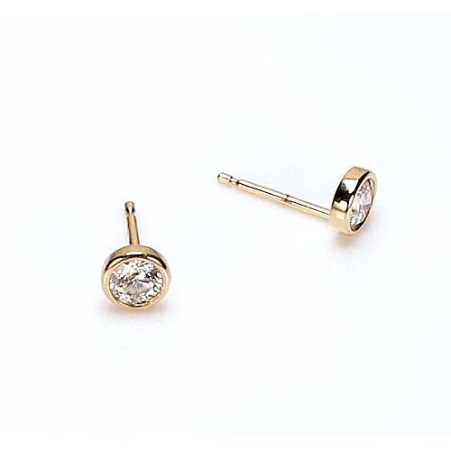 Genuine Round Bezel Stud Earring Yellow Gold 14K 1 Carat Jewelry