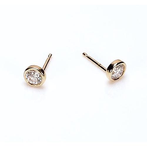 Genuine Round Bezel Stud Earring Yellow Gold 14K 1 Carat Jewelry