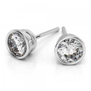 Genuine Round Cut 3.80 Ct Bezel Set Diamonds Studs Earrings White Gold