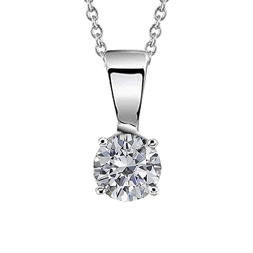 Genuine Round Cut Diamond Necklace Pendant 1.50 Carat Four Prong Set WG 14K