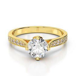 Genuine Round Diamond Anniversary Ring 3.50 Carats Accented Yellow Gold 14K